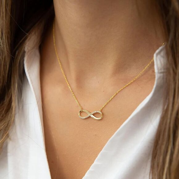 Infinity 8 Gold Plated CZ Love Tiny Infinity Necklace Pendant Necklace Gift - Picture 4 of 5